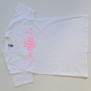 Pink Glitter Coffee Heart Beat White T-Shirt